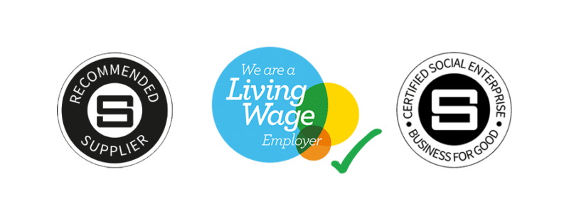 3 logos: Social Enterprise UK and Living Wage Employer